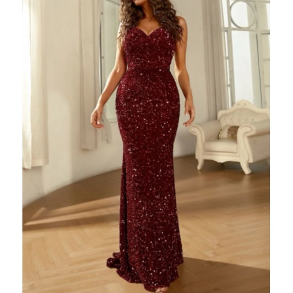 Luxurious mermaid hem sequins evening party formal gown dress - Picture 5 of 8